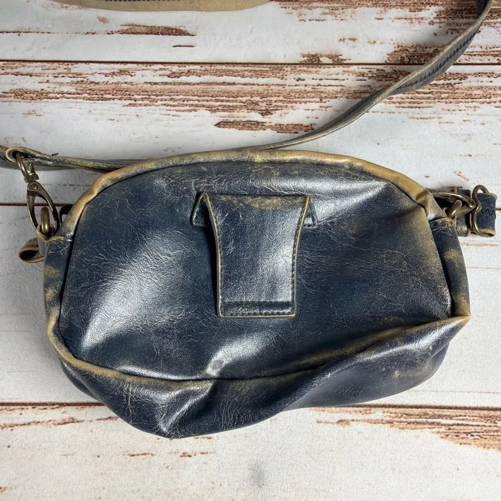 Disney Mickey Mouse Crossbody Bag Purse Distressed Faux Leather Denim Look Blue
